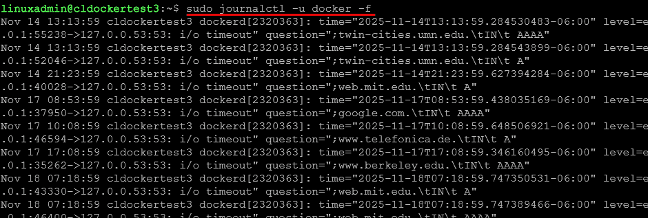 Journalctl linux troubleshooting command viewing docker logs