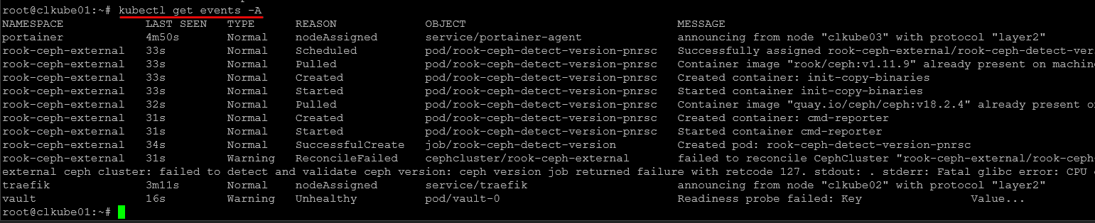 Kubectl get events troubleshooting command