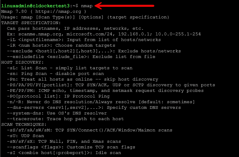 Nmap linux networking command