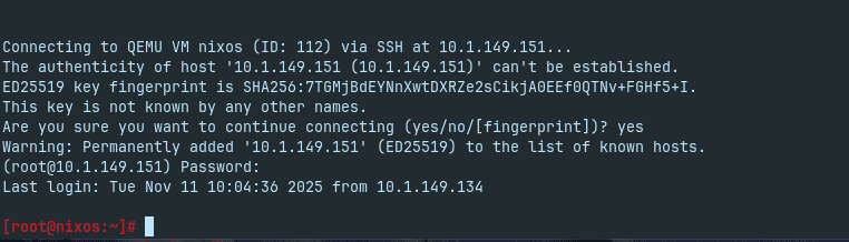 Open shell to one of the guest vms running in proxmox using pvetui