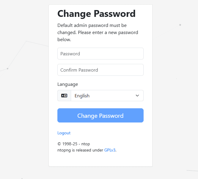 Prompted to change the default ntopng password