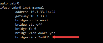 Proxmox vlan trunking on a bridge network