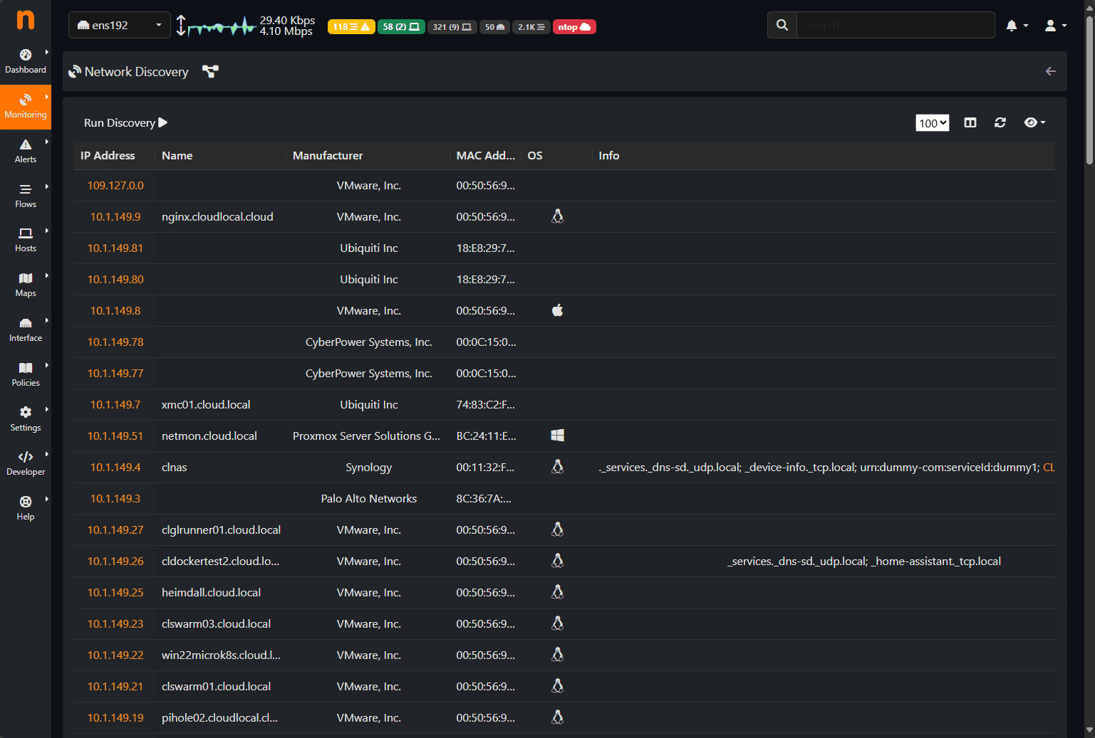 Running network discovery using ntopng