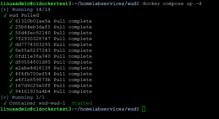 Running the docker compose for whats up docker wud