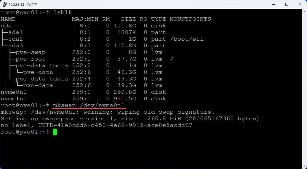 Running the mkswap command