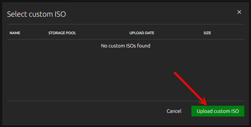 Selecting or uploading a custom iso