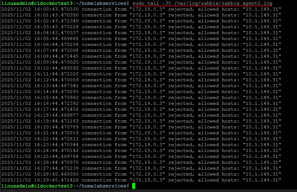 Tailing the zabbix agent log