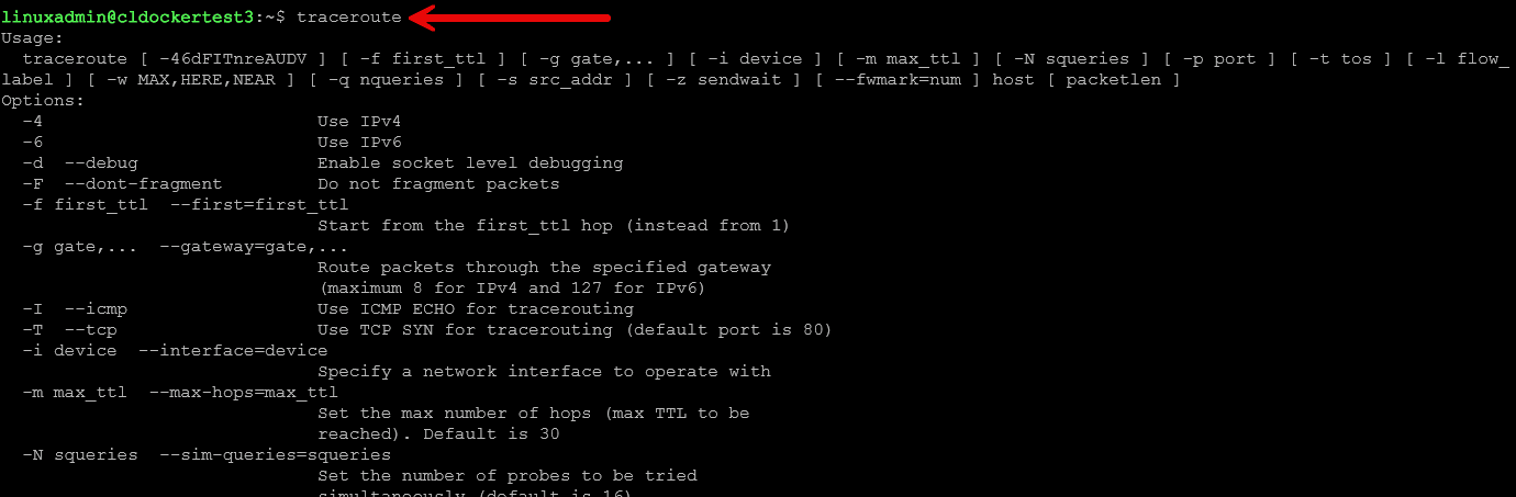 Traceroute linux networking command