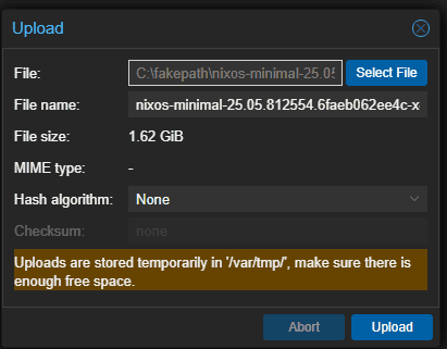 Upload the nixos iso in proxmox