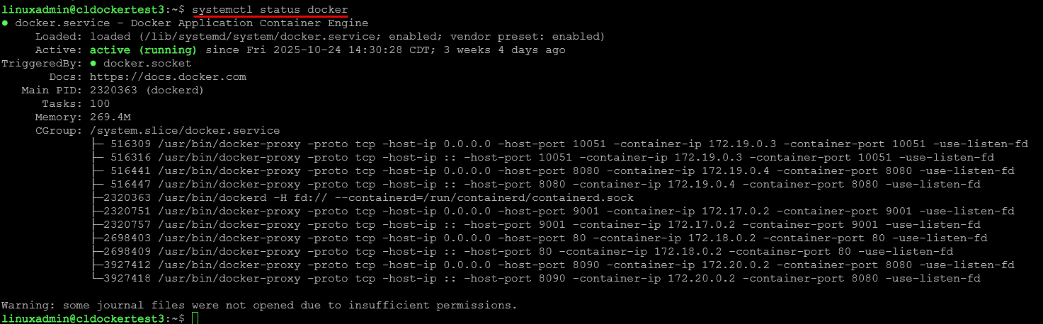 Using systemctl to view the docker service in linux