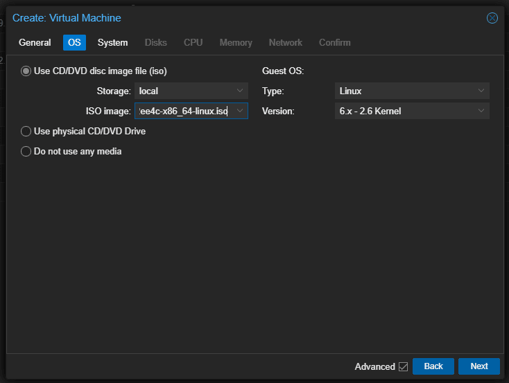 Using the nixos iso in the new proxmox vm