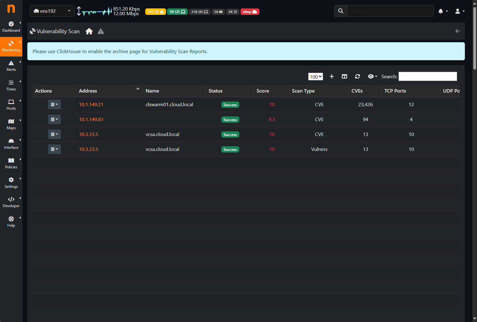 Vulnerability scans using ntopng