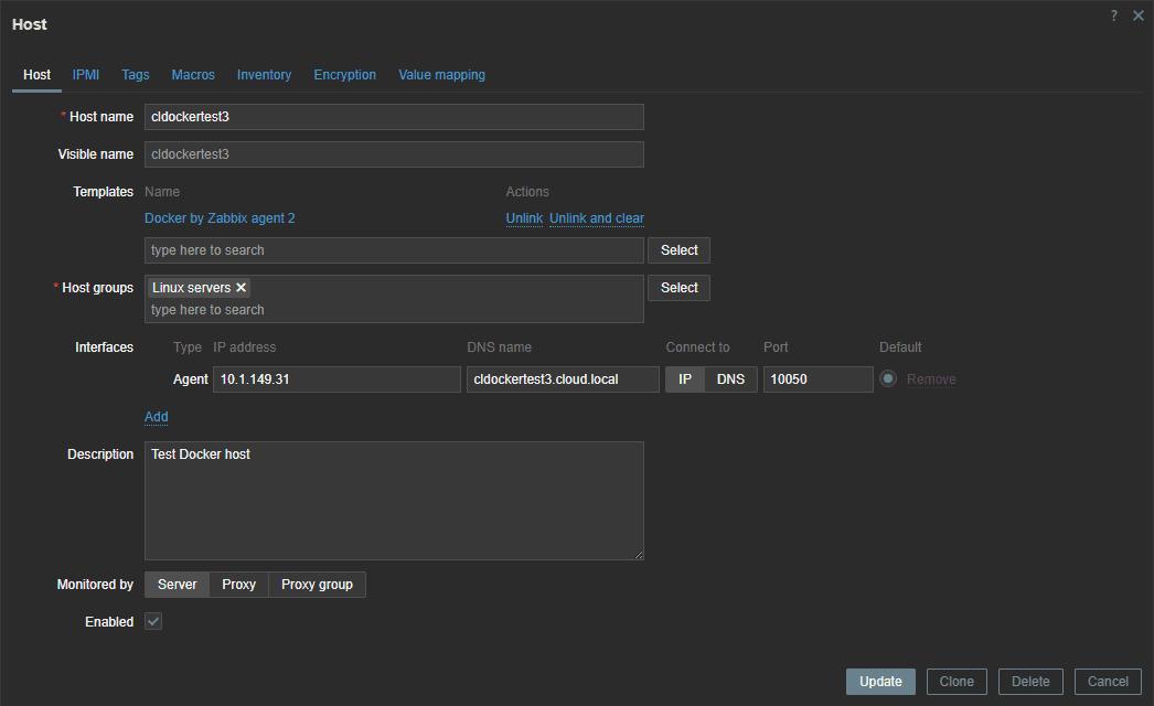Zabbix monitor host configuration
