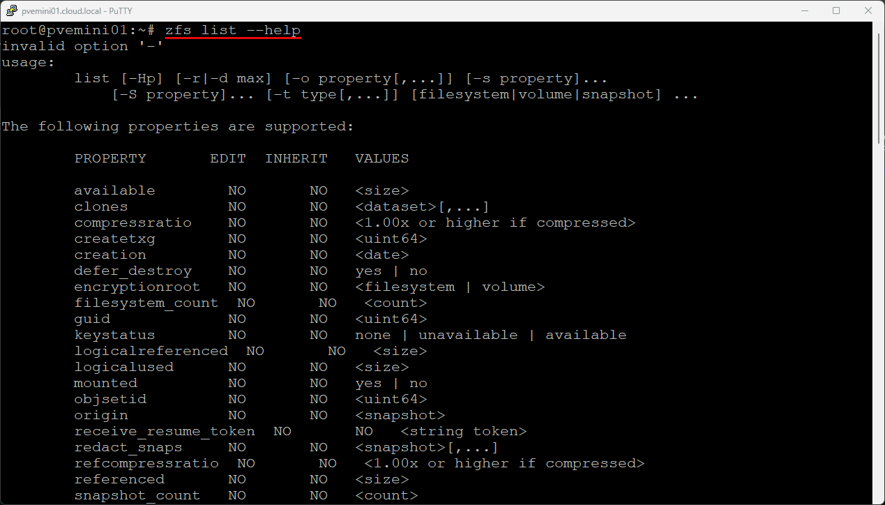 Zfs list linux troubleshooting command
