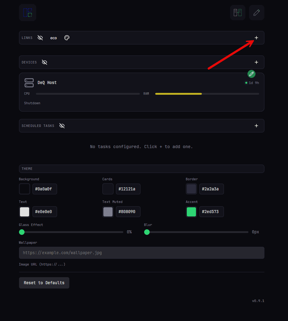 Adding a link in deq to a home lab service
