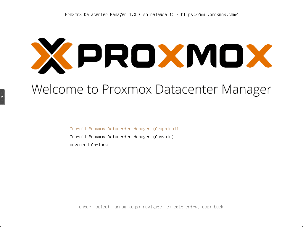 Beginning the install of proxmox datacenter manager 1.0