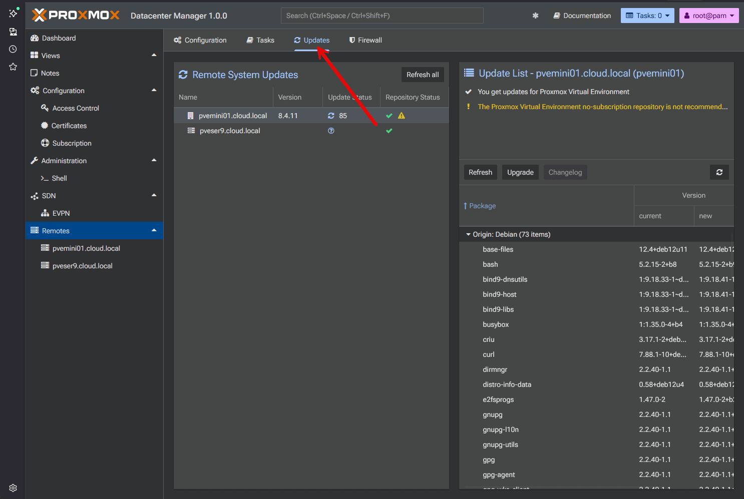 Centralized update management in proxmox datacenter manager
