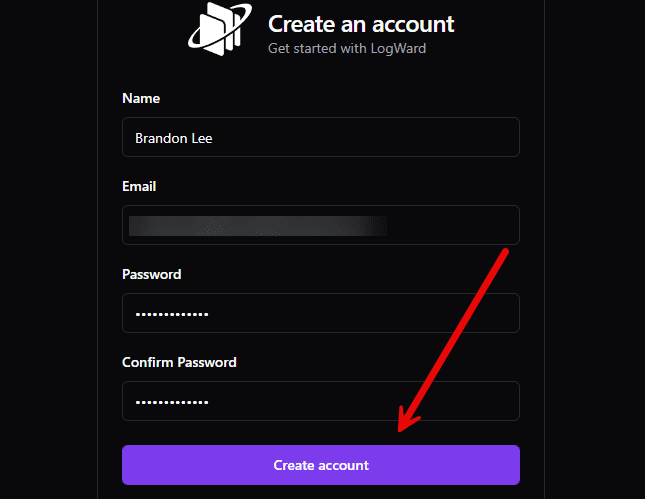 Creating your account in logward