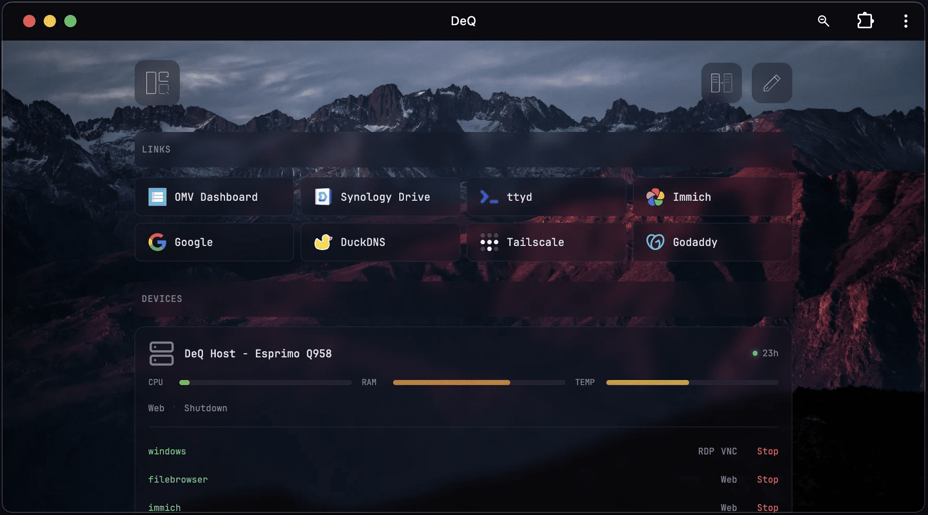 Deq home lab dashboard