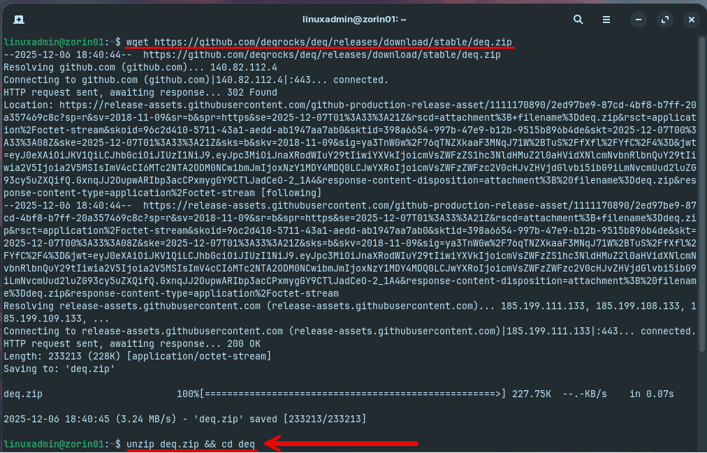 Downloading the deq install script and installing