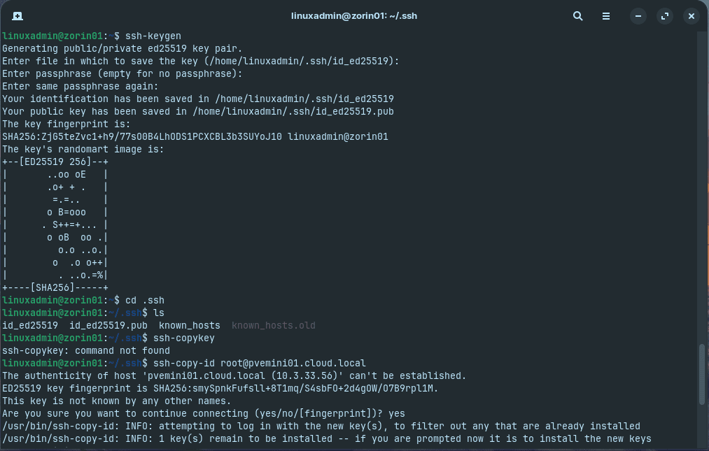 Generating and copying key to remove proxmox host