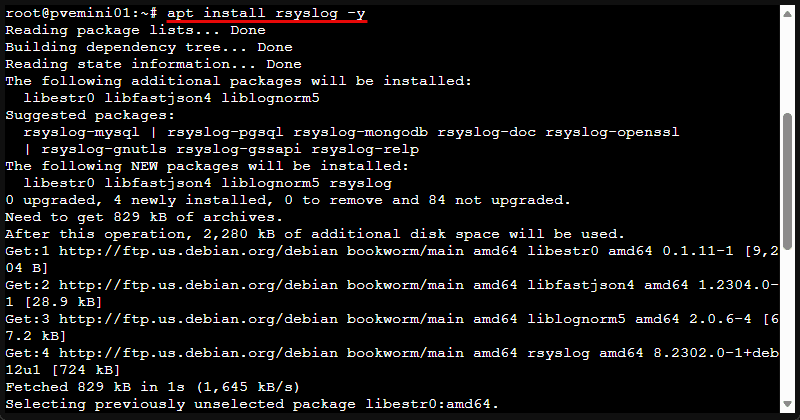Installing rsyslog in proxmox