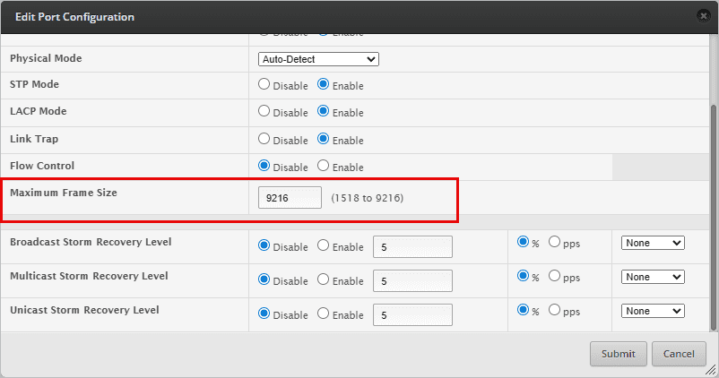 Jumbo frame mtu size