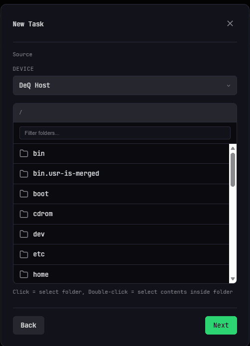 New sync task dialog box