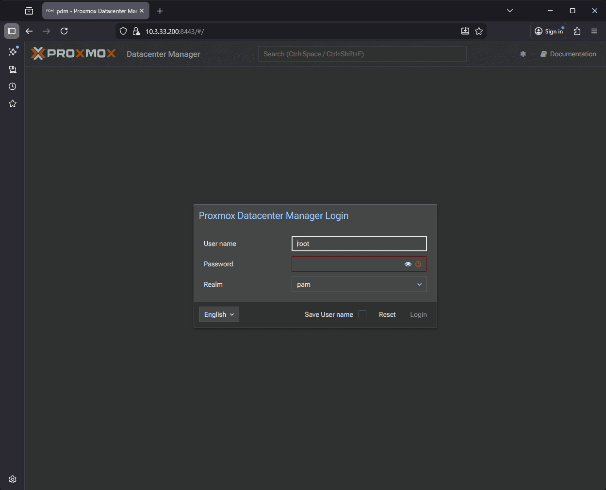 Proxmox datacenter manager login