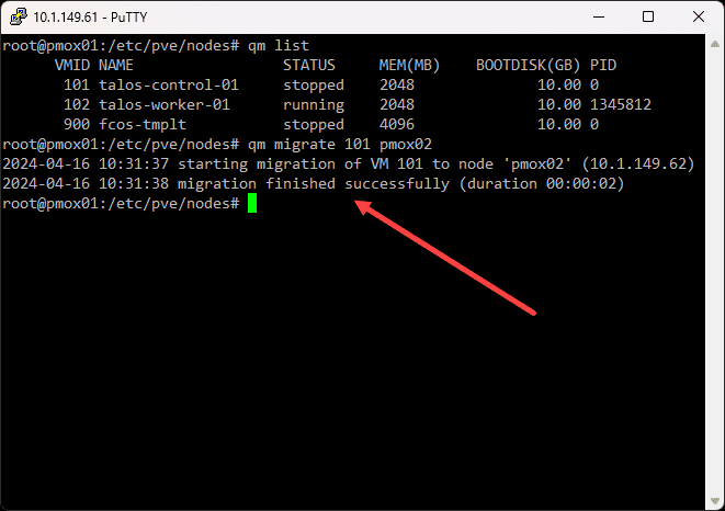 Proxmox vm migration