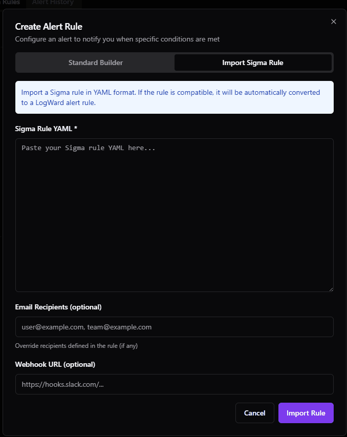 Sigma rule configuration in logward