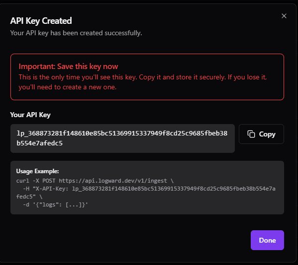 View and save the api key and copy the curl command to test if you want