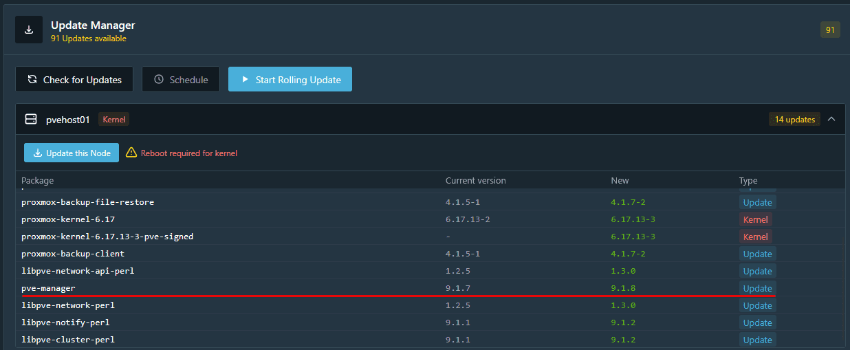 Cập nhật Proxmox 9.1.8