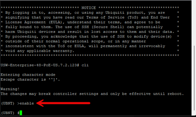 Entering the privileged enable mode