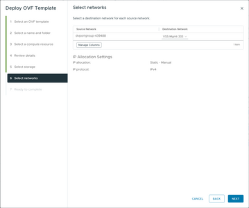 select the network to attach the storage to