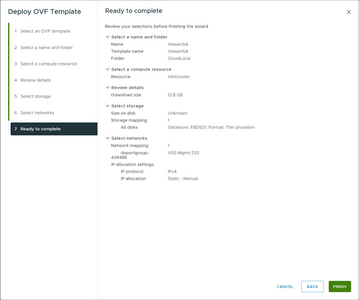 complete the ova deployment wizard in vSphere
