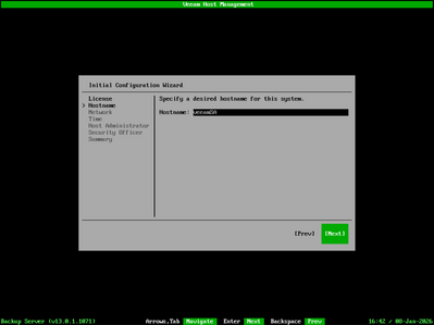 setting the hostname for the veeam hardened appliance