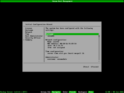 summary of the initial veeam hardened linux appliance configuration