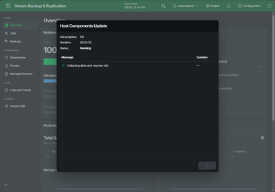 host components update runs with the veeam hardened appliance