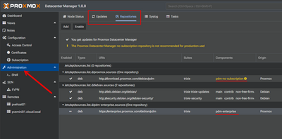navigating to the updates tab and setting the no subscription repo