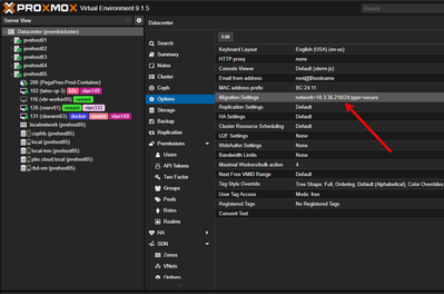 proxmox migration network changed to the new network