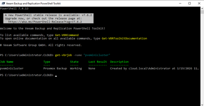 checking the status of a Proxmox backup job in Veeam from PowerShell